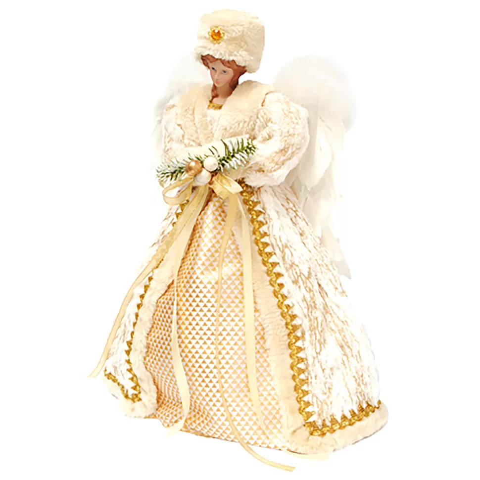 Christmas Forever ANGEL TREE TOP 16″ IVORY & GOLD DLX W/ HAT