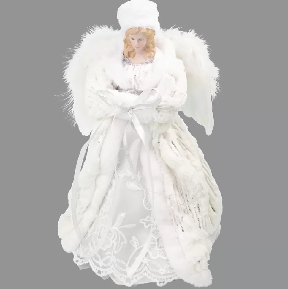 Christmas Forever ANGEL TREE TOP 16″ WHITE FAUX FUR W/ LACE W/ HAT
