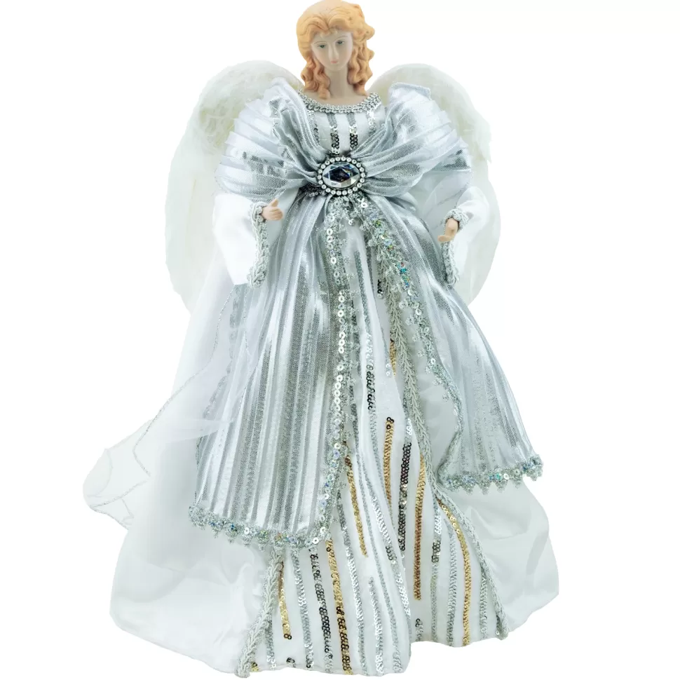Christmas Forever ANGEL TREE TOP 17″ WHITE W/GOLD & SILVER SEQUIN