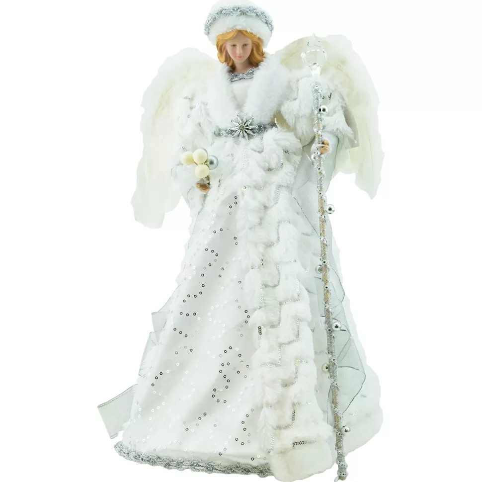 Christmas Forever ANGEL TREE TOP 18″ WHITE/SILVER WITH FAUX FUR W/ HAT
