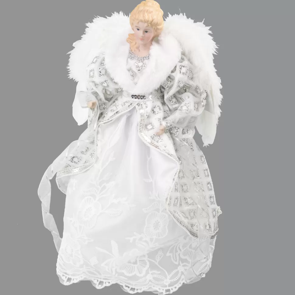 Christmas Forever ANGEL TREE TOP 24″ SILVER W/ WHITE LACE