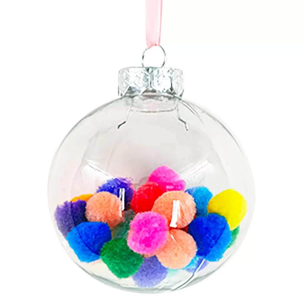 Christmas Forever BALL CLEAR 80MM W/ MULTI POM POMS