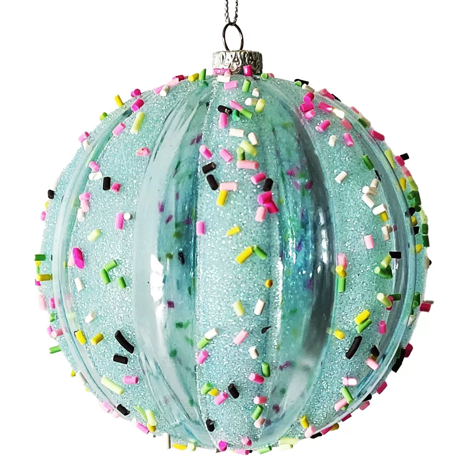 Christmas Forever BALL DECOR BLUE 100MM MELLON W/ MULTI CANDY SPRIKLE