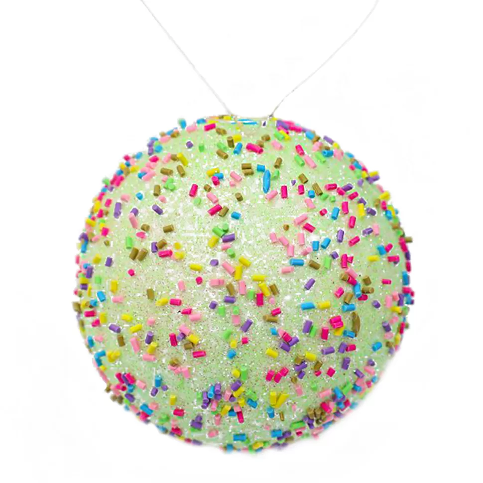 Christmas Forever BALL DECOR CANDY GREEN 100MM W/ MULTI SPRINKLES