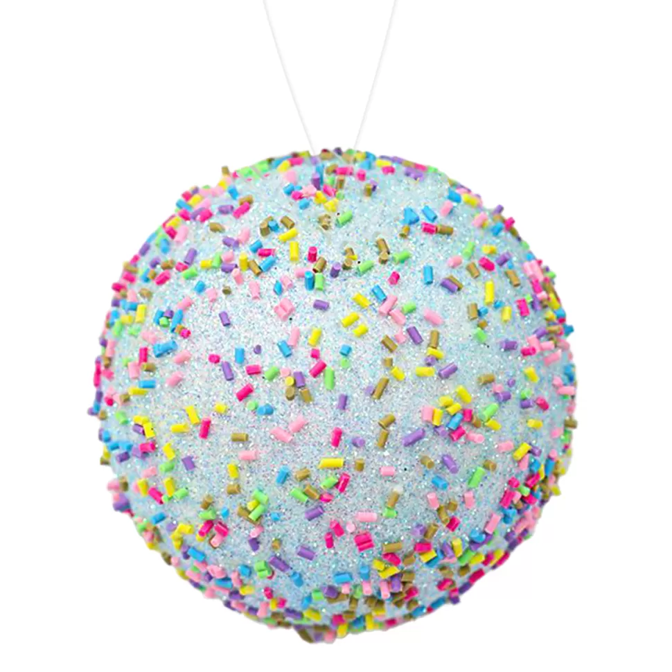 Christmas Forever BALL DECOR CANDY LT BLUE 100MM W/ MULTI SPRINKLES