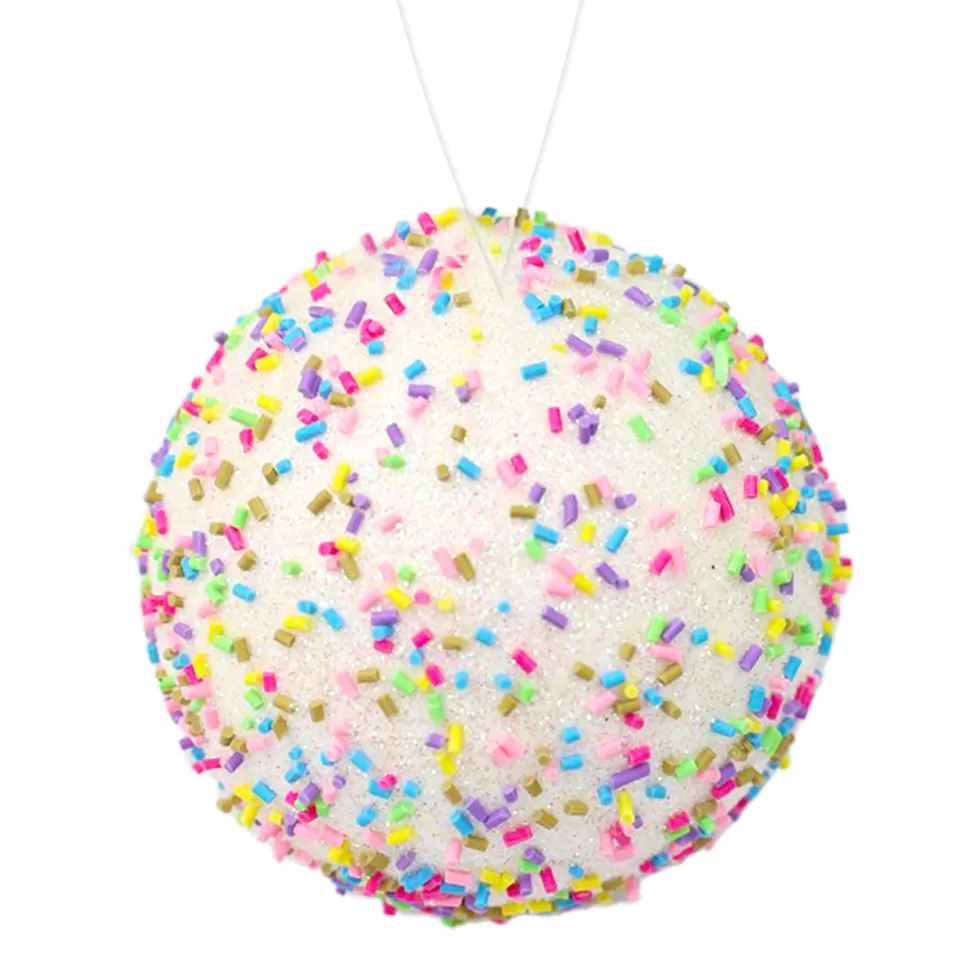 Christmas Forever BALL DECOR CANDY WHITE 100MM W/ MULTI SPRINKLES