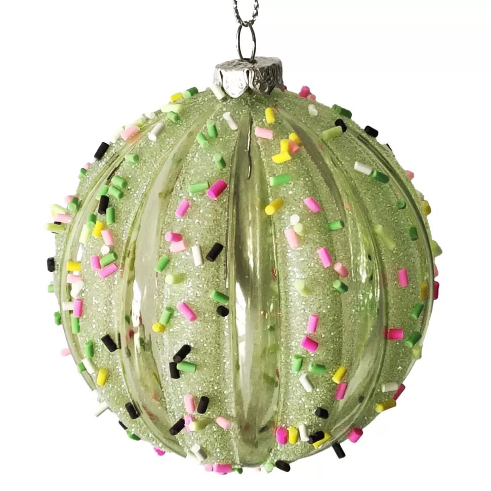 Christmas Forever BALL DECOR GREEN 80MM MELLON W/ MULTI CANDY SPRINKLE