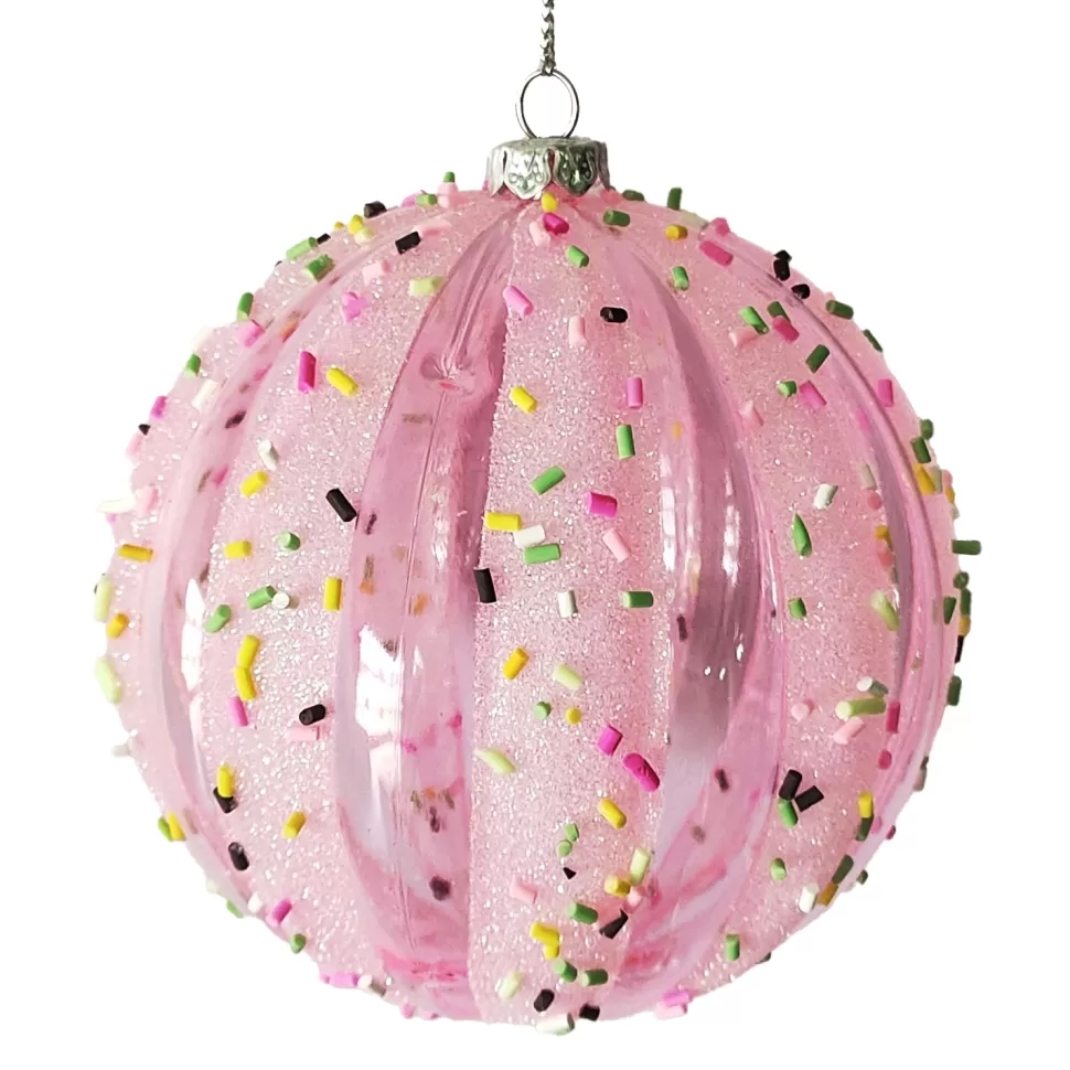 Christmas Forever BALL DECOR PINK 100MM MELLON W/ MULTI CANDY SPRINKLE
