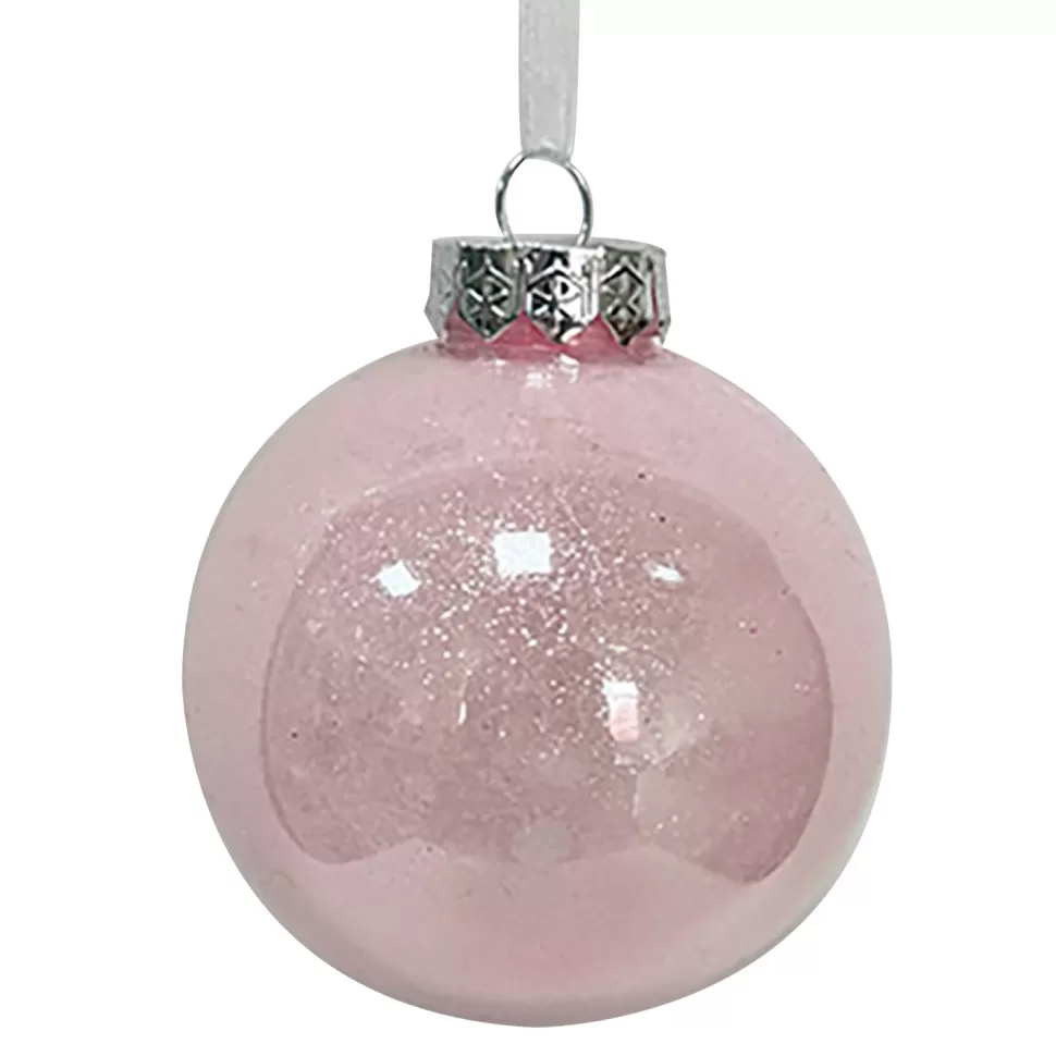 Christmas Forever BALL DECOR PINK 80MM CLEAR W/ INSIDE GLITTER