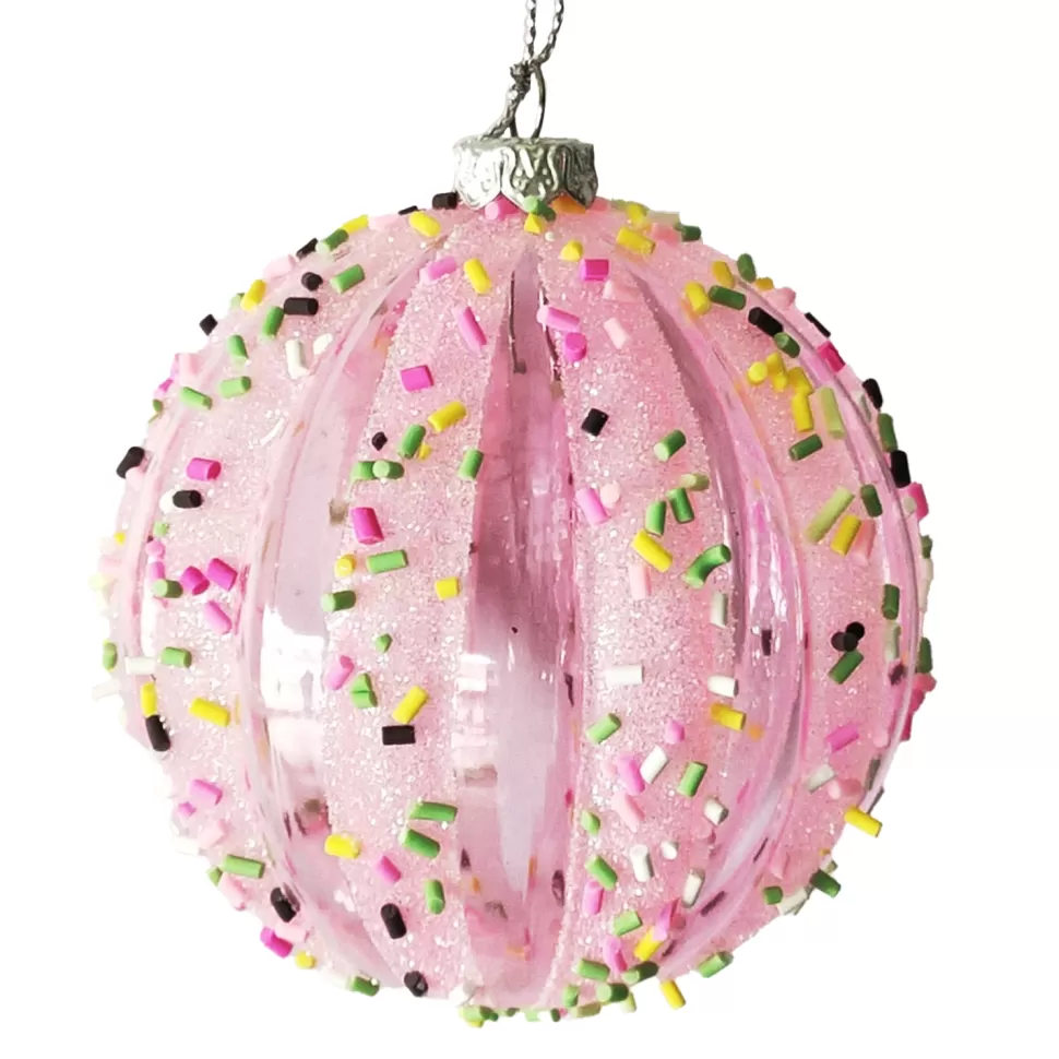 Christmas Forever BALL DECOR PINK 80MM MELLON W/ MULTI CANDY SPRINKLE