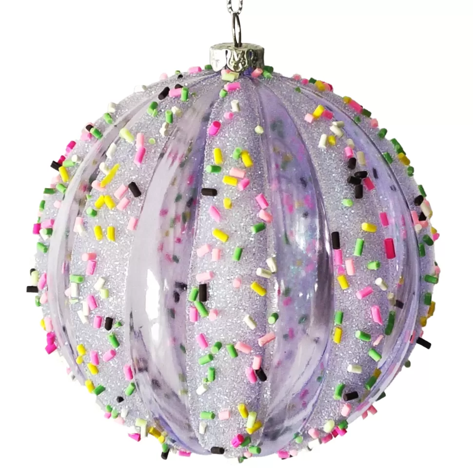 Christmas Forever BALL DECOR PURPLE 100MM W/ MULTI CANDY SPRIKLE