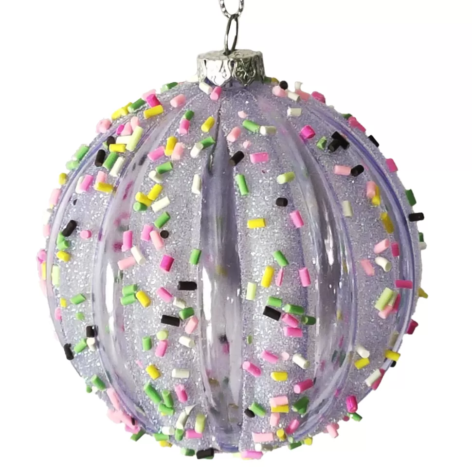Christmas Forever BALL DECOR PURPLE 80MM MELLON W/ MULTI CANDY SPRINKLE