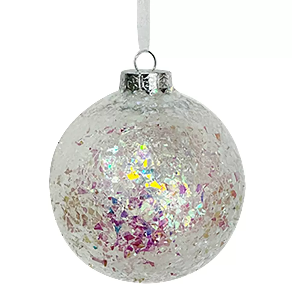 Christmas Forever BALL DECOR WHITE IRR. 100MM CLEAR W/ IRIDESCENT GLITTER