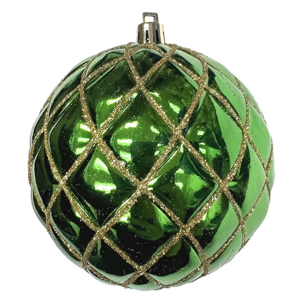 Christmas Forever BALL DIAMOND PT. 100MM SHINY GREEN W/ GOLD GLTR.