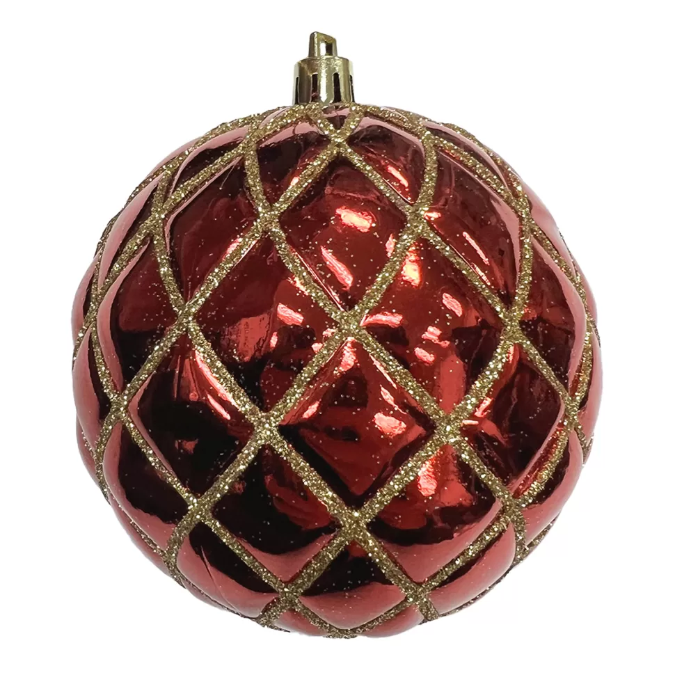 Christmas Forever BALL DIAMOND PT. 100MM SHINY RED W/ GOLD GLTR.