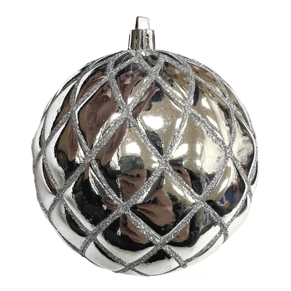 Christmas Forever BALL DIAMOND PT. 100MM SHINY SILVER W/ SILVER GLTR.