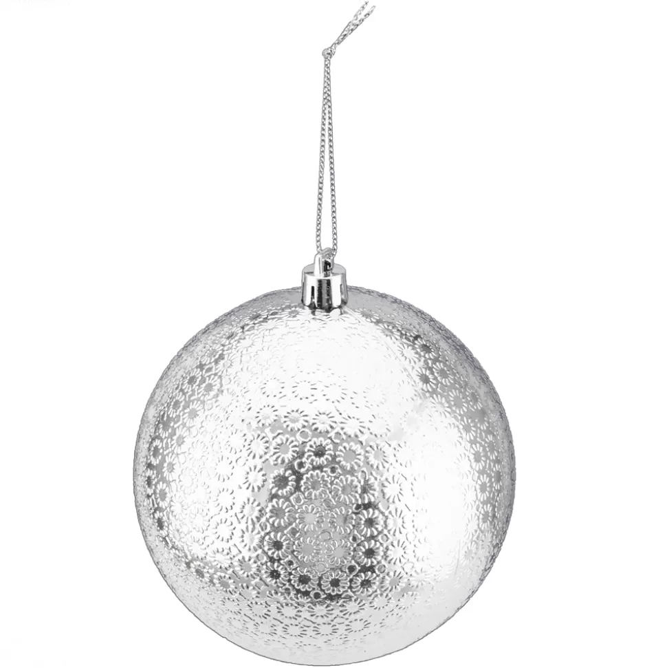 Christmas Forever BALL EMBOSSED 100MM SHINY SILVER