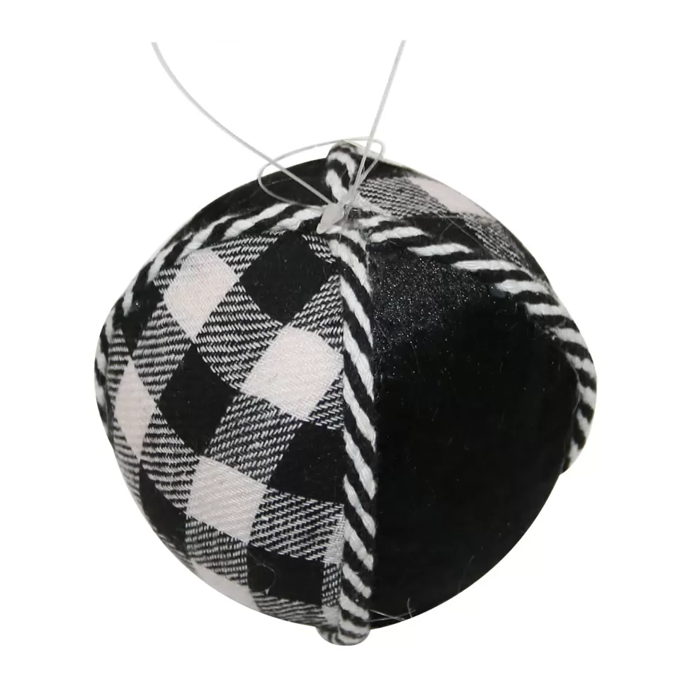 Christmas Forever BALL FABRIC BLACK/ WHITE 4″ FABRIC W/ ROPING