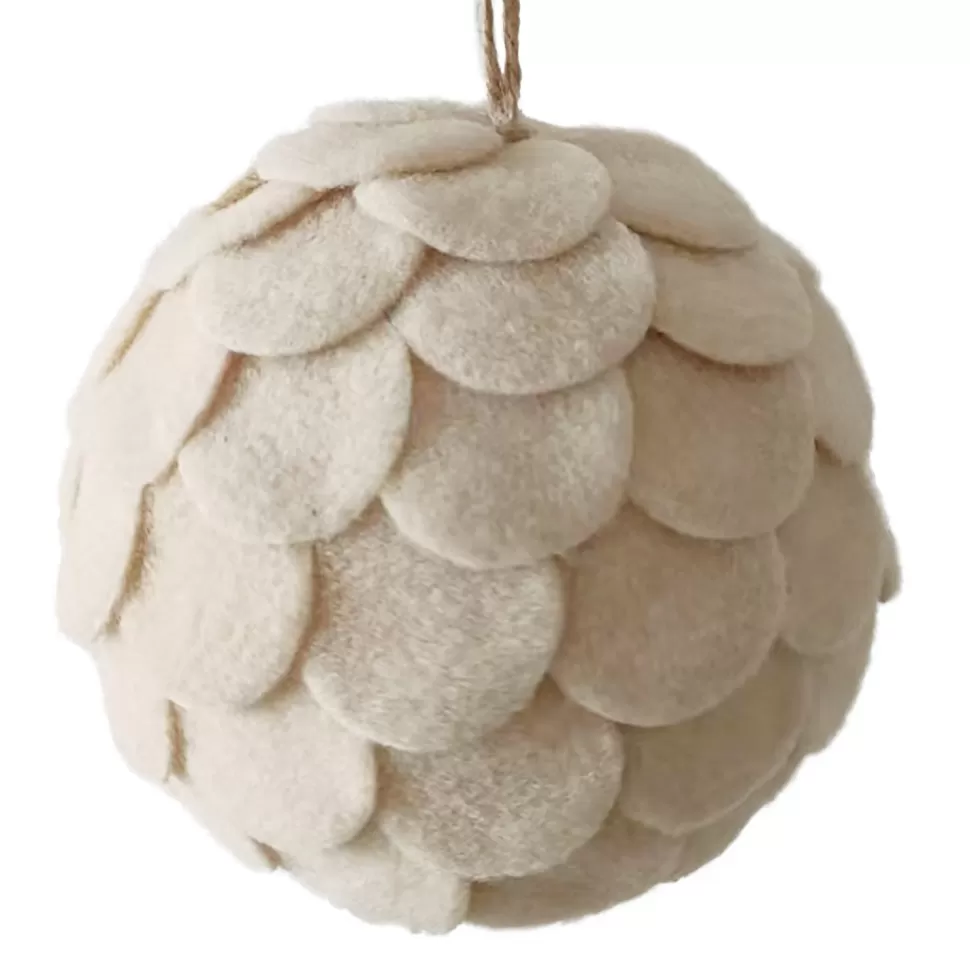 Christmas Forever BALL FABRIC FELT SCALLOP 4″ CREAM