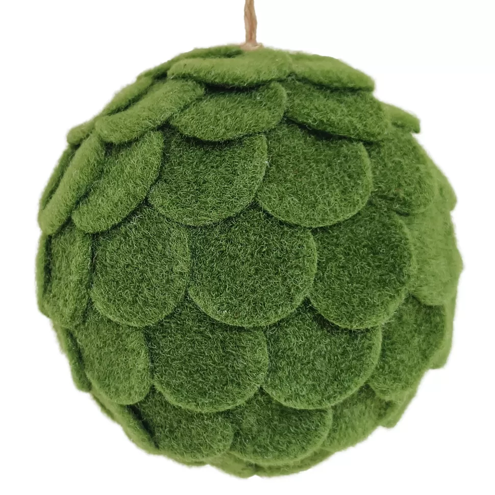 Christmas Forever BALL FABRIC FELT SCALLOP 4″ GREEN
