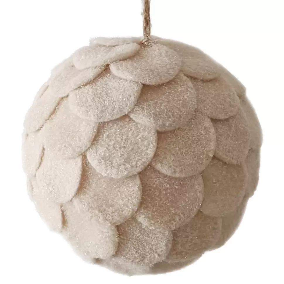 Christmas Forever BALL FABRIC FELT SCALLOP 6″ CREAM