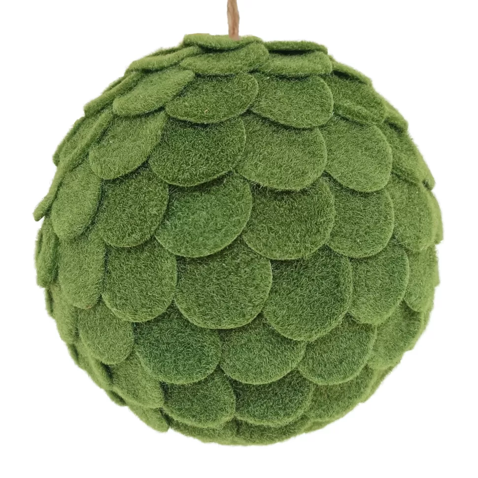 Christmas Forever BALL FABRIC FELT SCALLOP 6″ GREEN