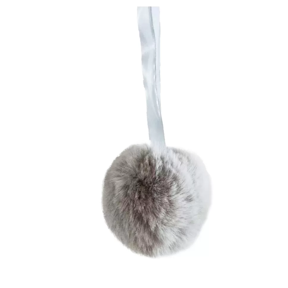 Christmas Forever BALL FABRIC FUR 4″ GRAY