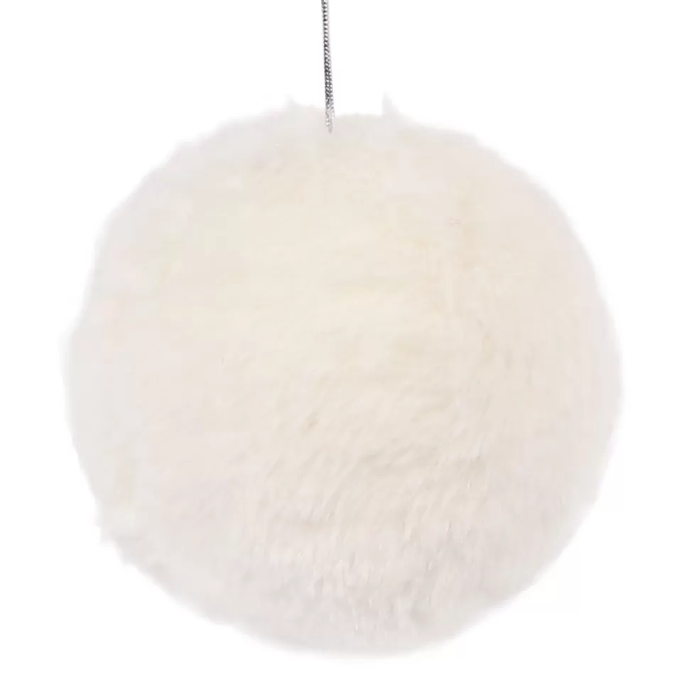 Christmas Forever BALL FABRIC FUR 4″ WHITE