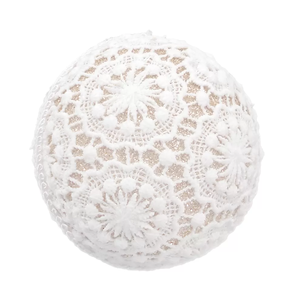 Christmas Forever BALL FABRIC LACE 4″ IVORY W/ GLITTER