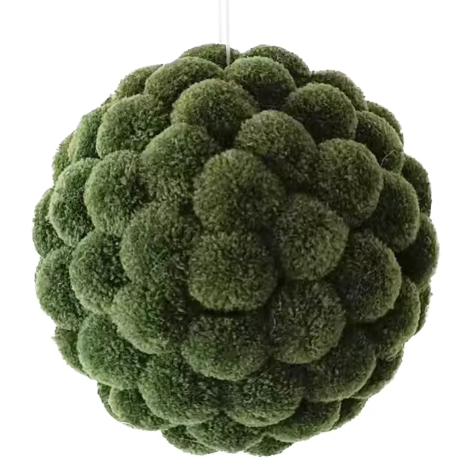 Christmas Forever BALL FABRIC POM POMS 5″ GREEN