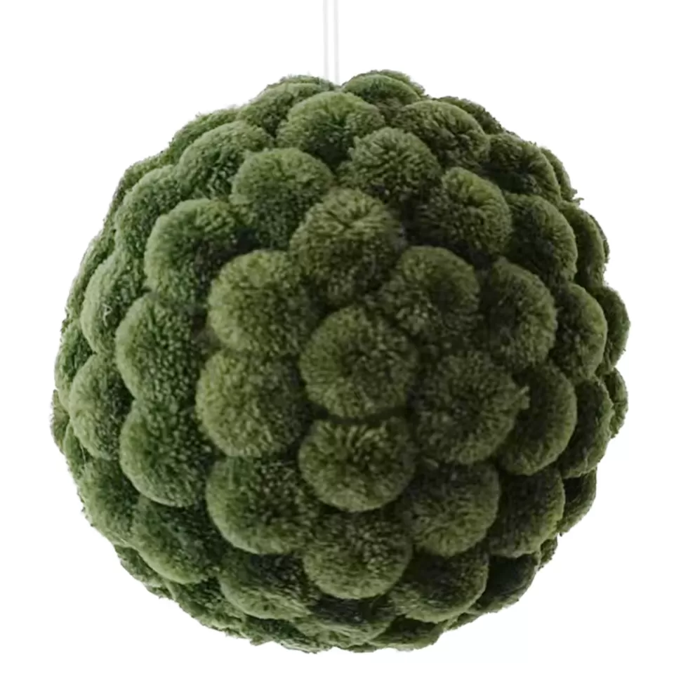 Christmas Forever BALL FABRIC POM POMS 6″ GREEN
