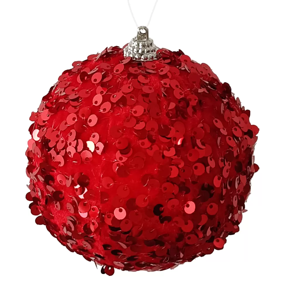 Christmas Forever BALL FABRIC SEQUIN 100MM RED