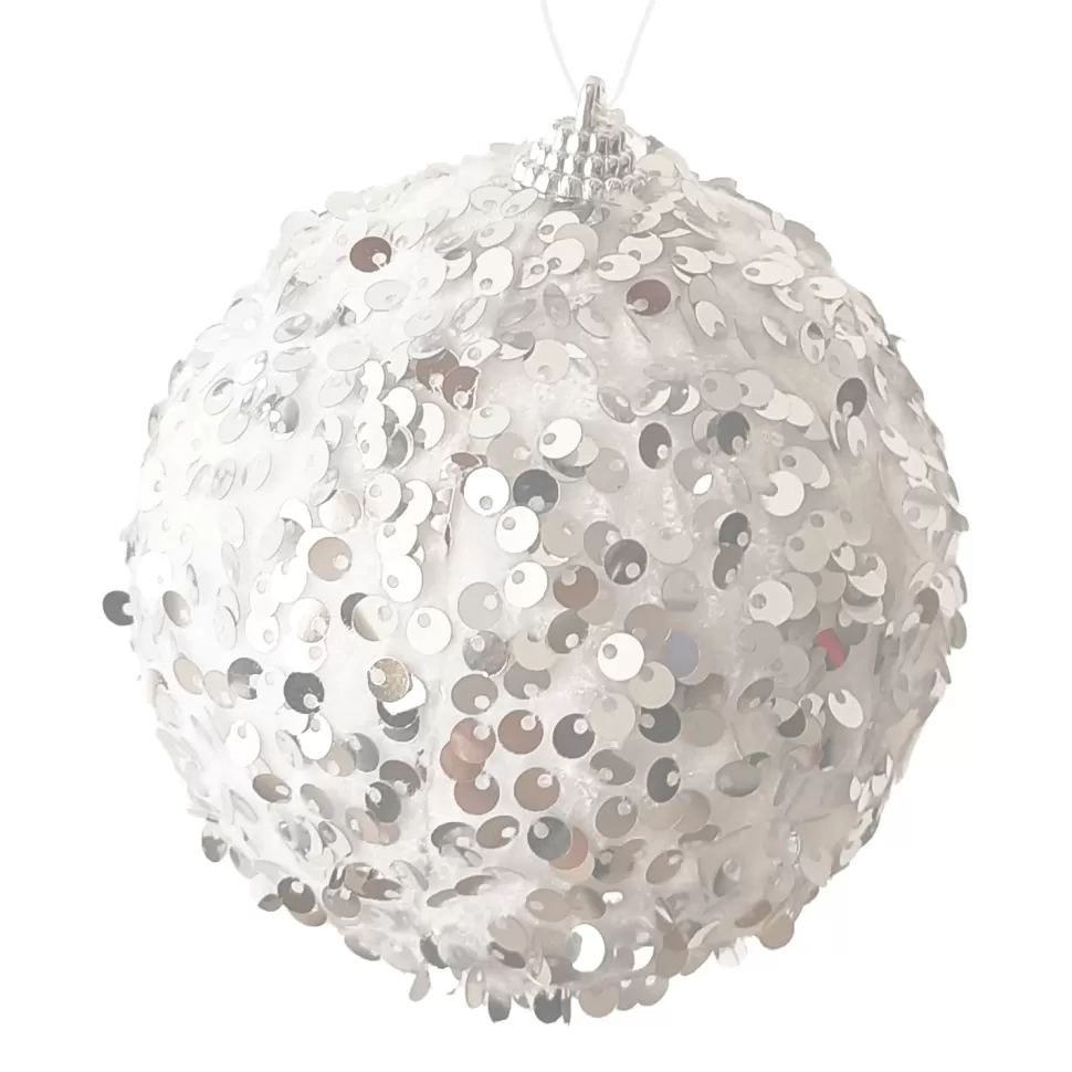 Christmas Forever BALL FABRIC SEQUIN 100MM WHITE