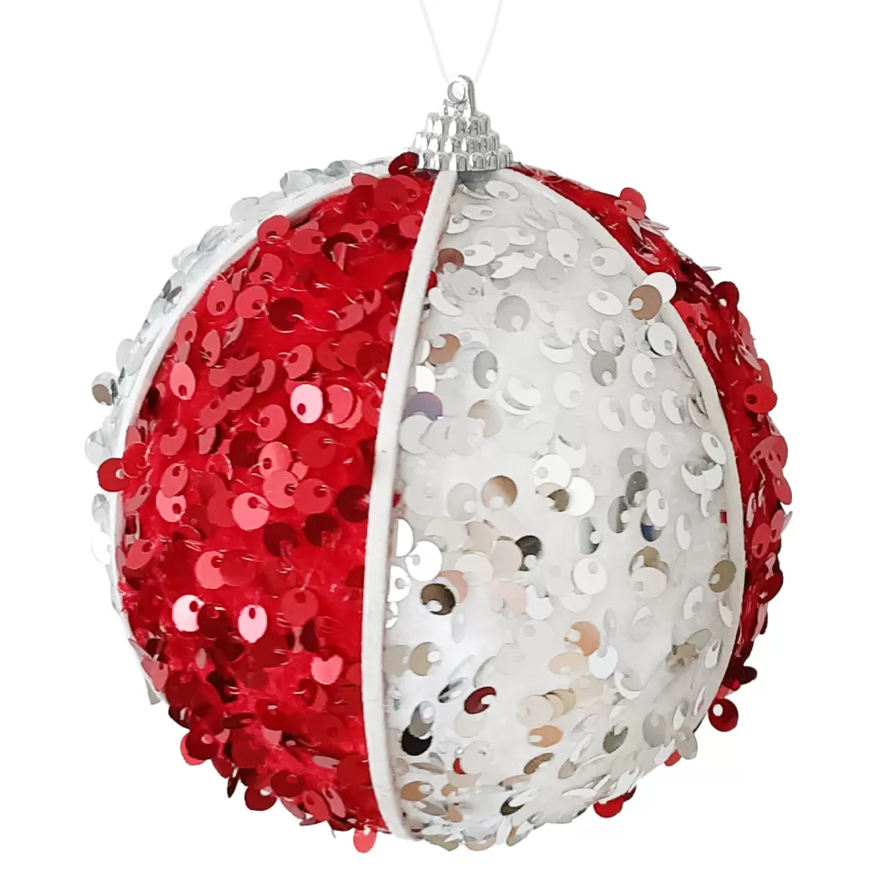 Christmas Forever BALL FABRIC SEQUIN MELON 100MM RED/WHITE