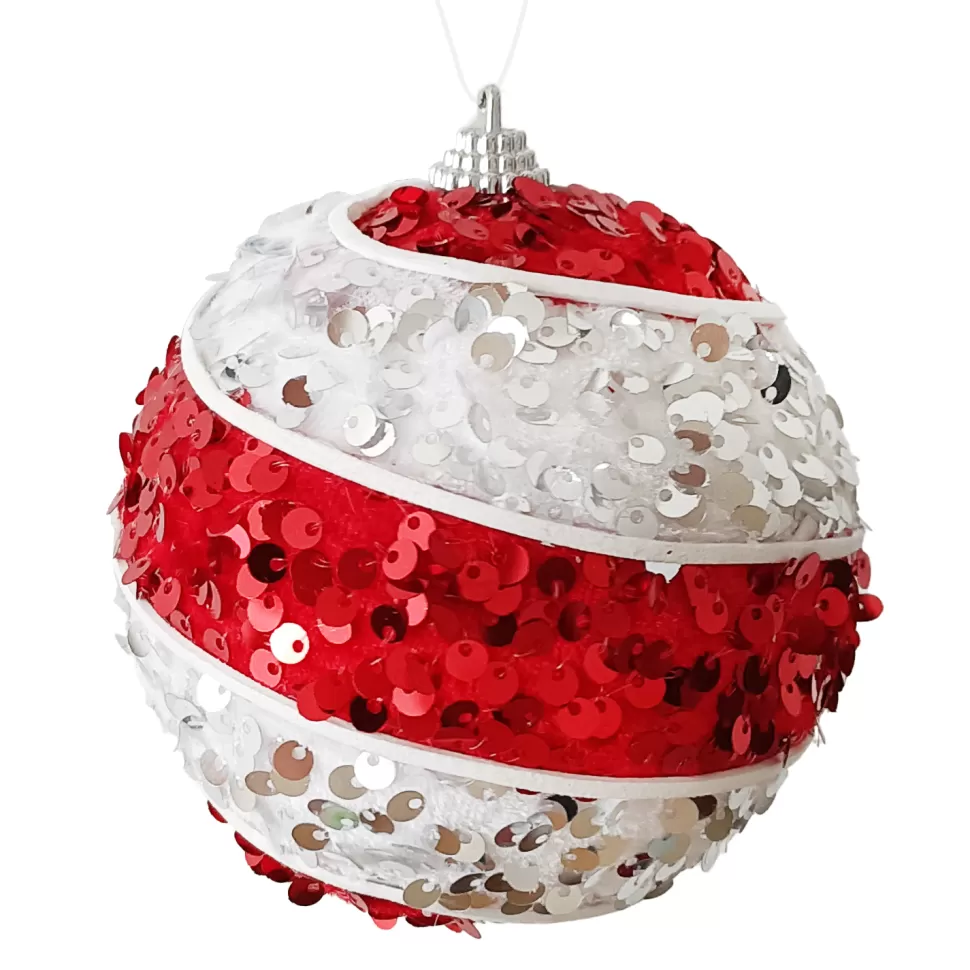 Christmas Forever BALL FABRIC SEQUIN SWIRL 100MM RED/WHITE
