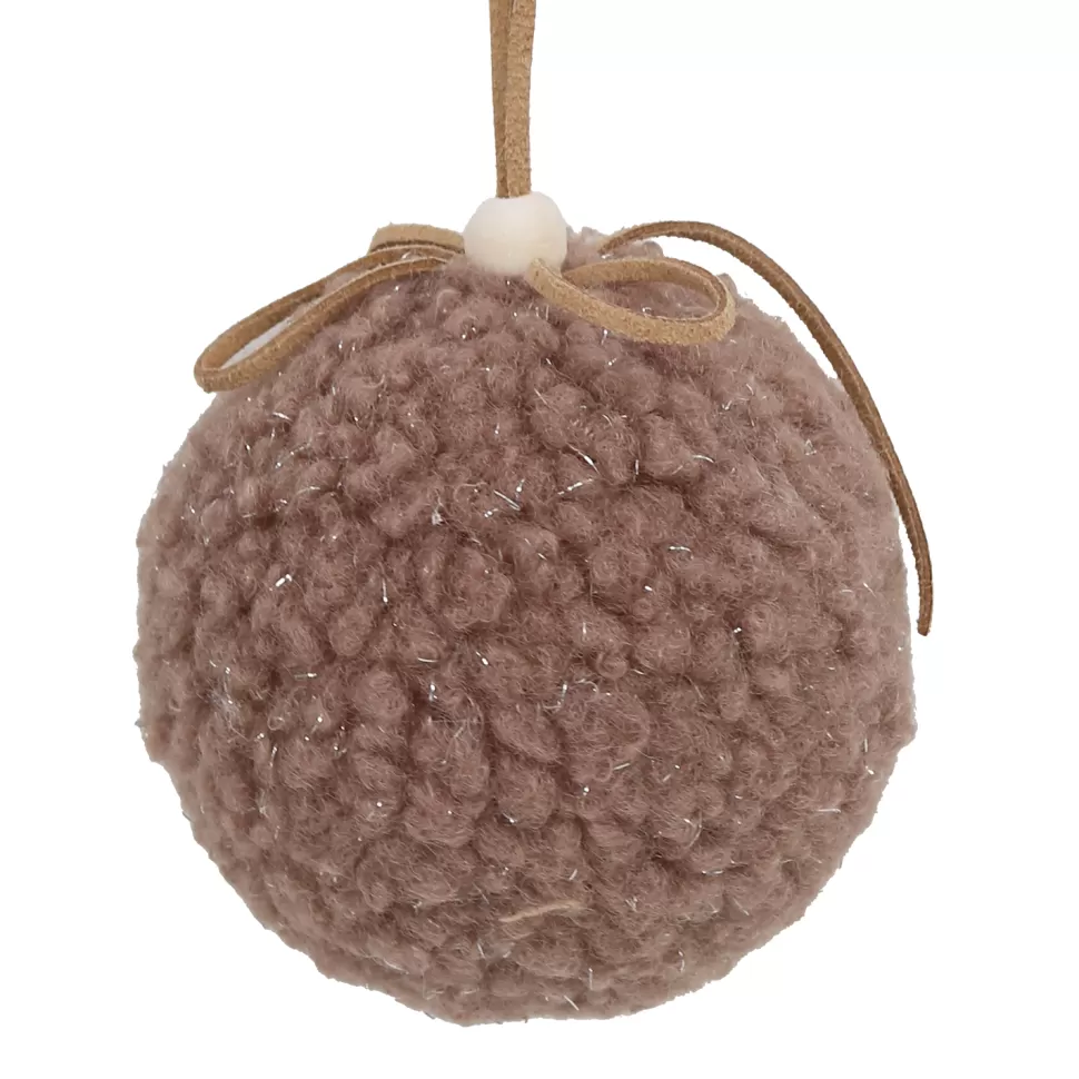 Christmas Forever BALL FABRIC WOOL 3″ BROWN/NATURAL