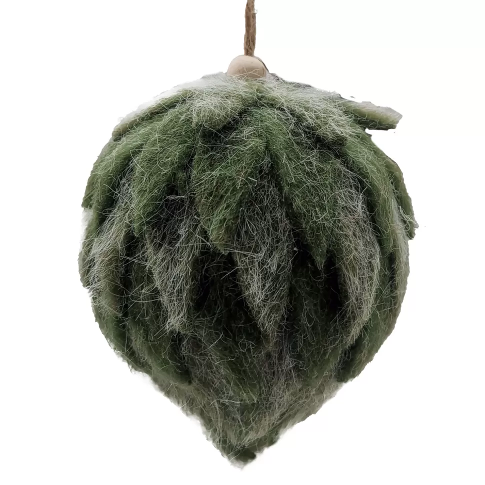 Christmas Forever BALL FELT GREEN 4″ FROSTED LOOKED