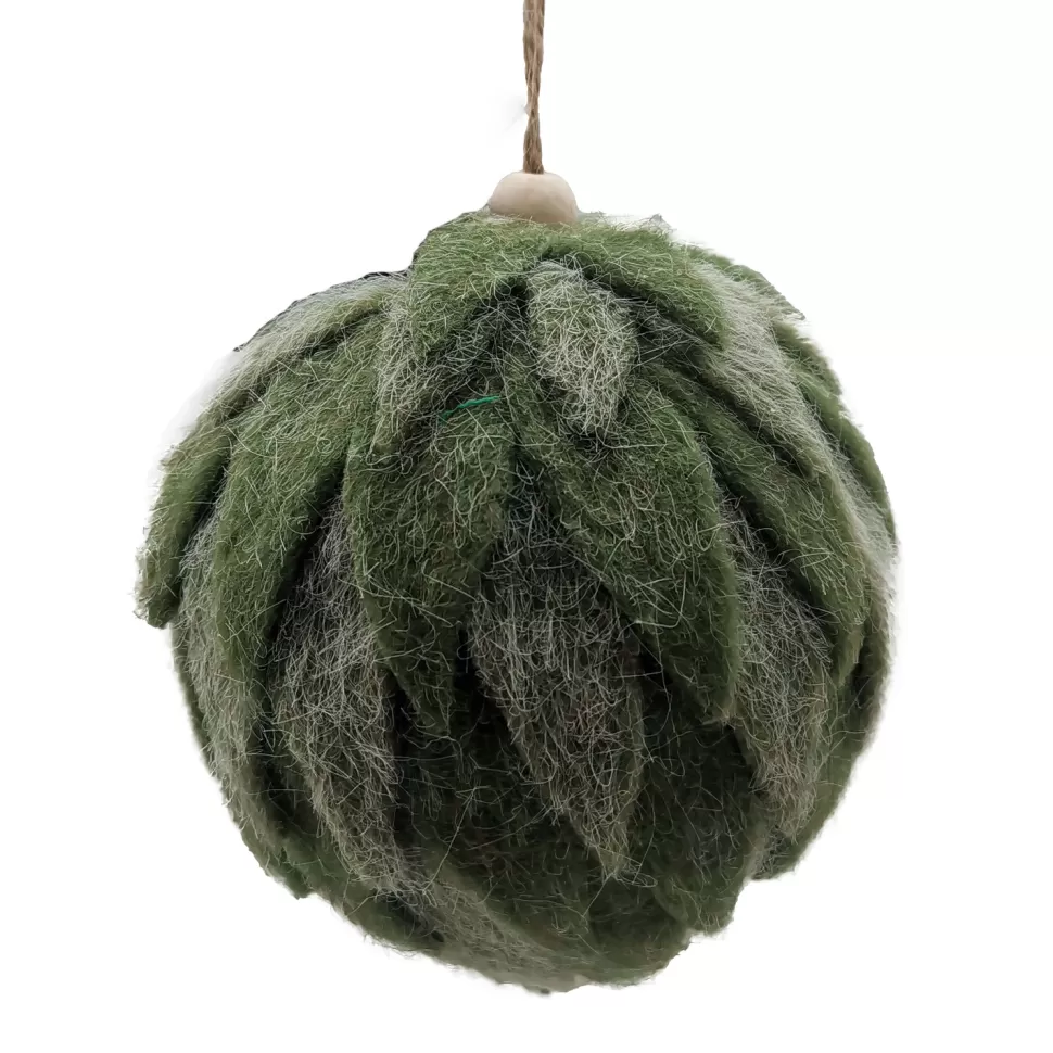 Christmas Forever BALL FELT GREEN 5″ FROSTED LOOKED