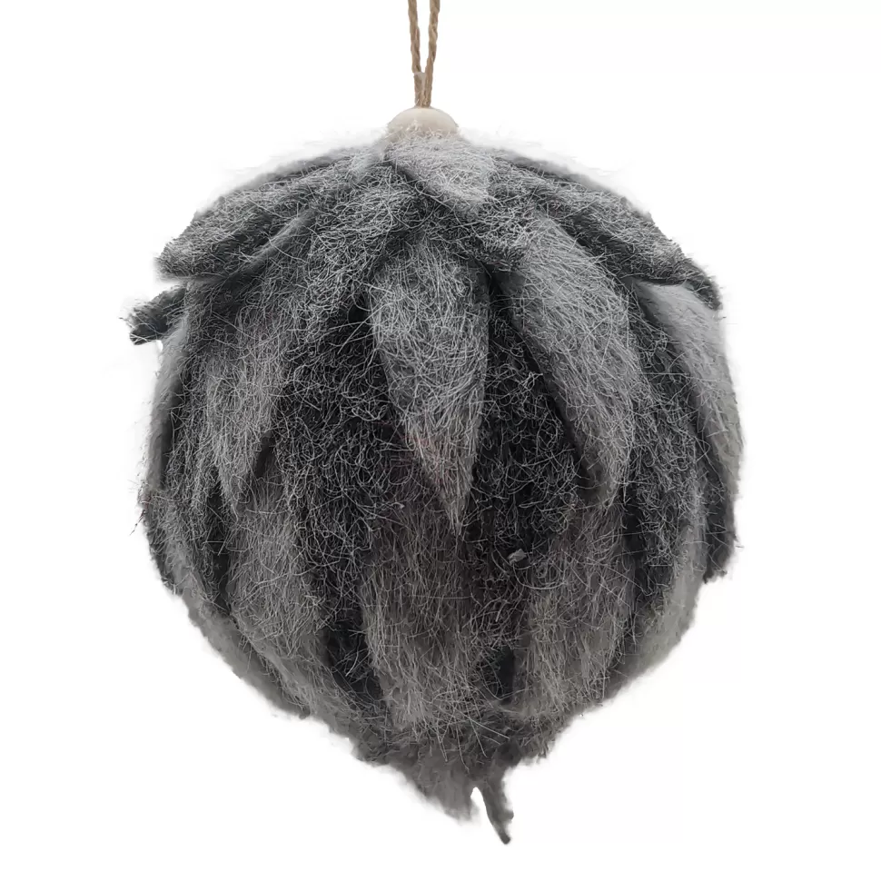 Christmas Forever BALL FELT GREY 4″ FROSTED LOOKED