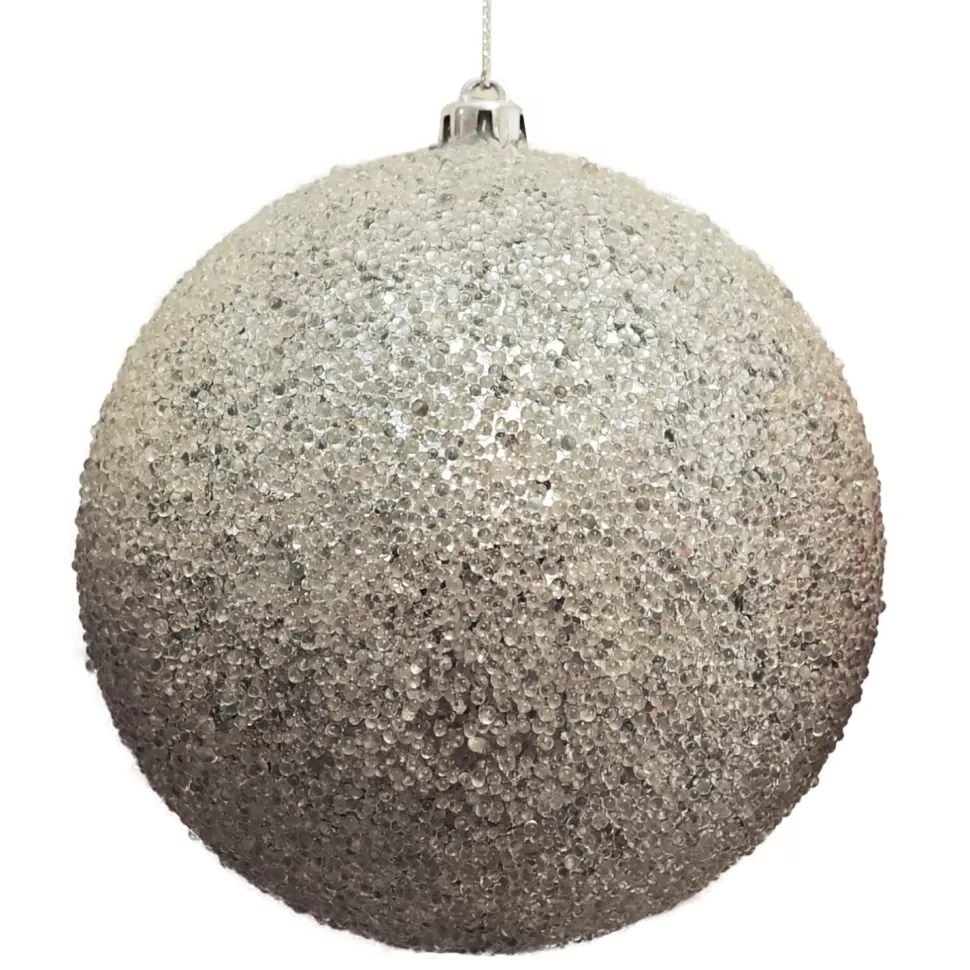 Christmas Forever BALL FROSTED BEAD & GLITTER 100MM SILVER