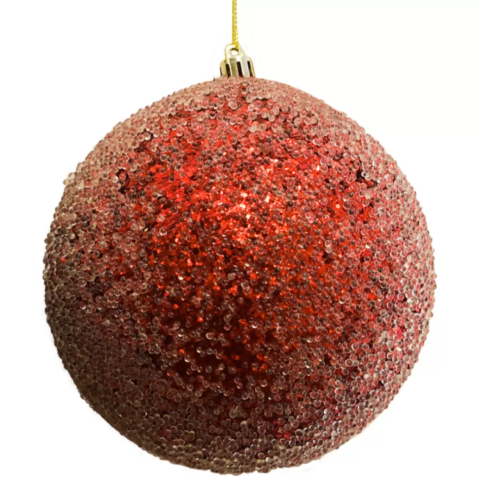 Christmas Forever BALL FROSTED BEAD & GLITTER 120MM RED