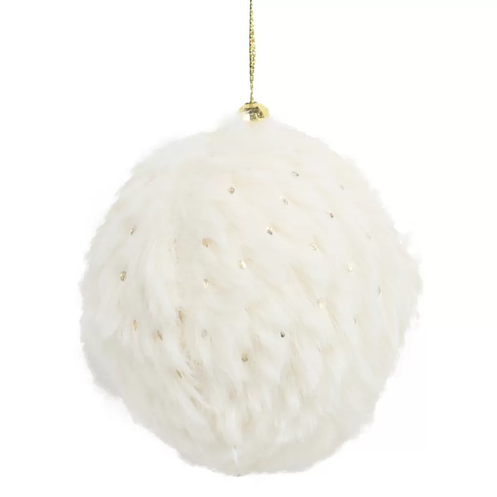 Christmas Forever BALL FUR FABRIC FUR 3″ IVORY W/ GOLD