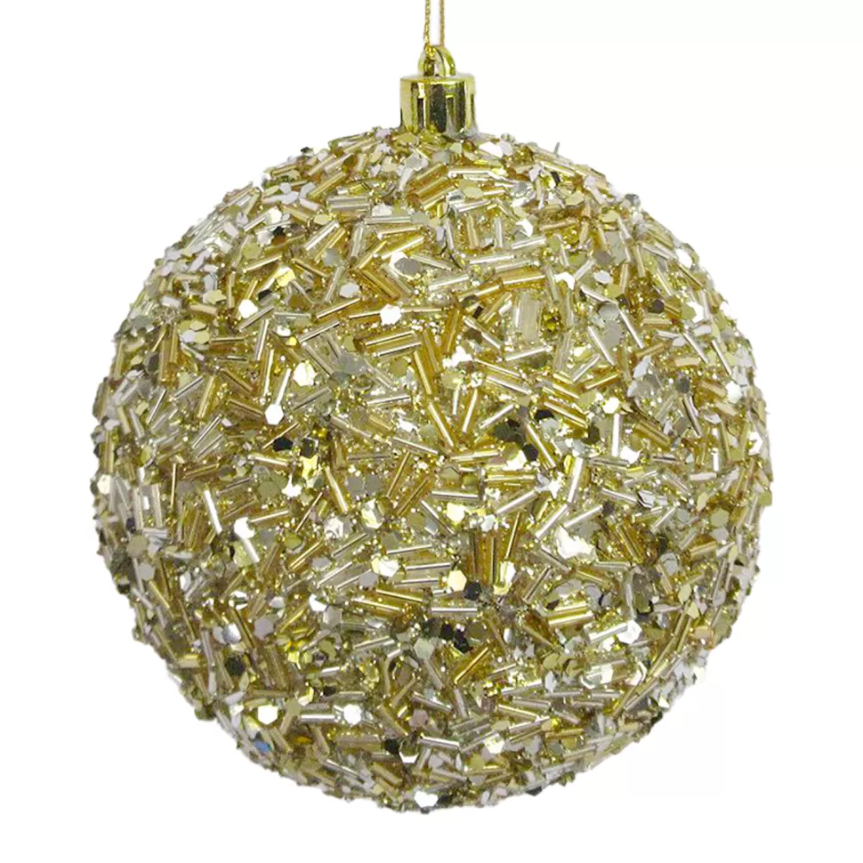 Christmas Forever BALL GLITTER & BEAD 100MM CHAMPAGNE GOLD
