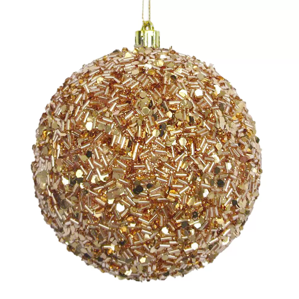 Christmas Forever BALL GLITTER & BEAD 100MM ROSE GOLD