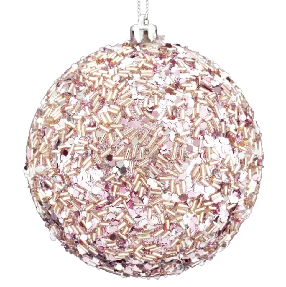 Christmas Forever BALL GLITTER & BEAD 105MM BLUSH PINK