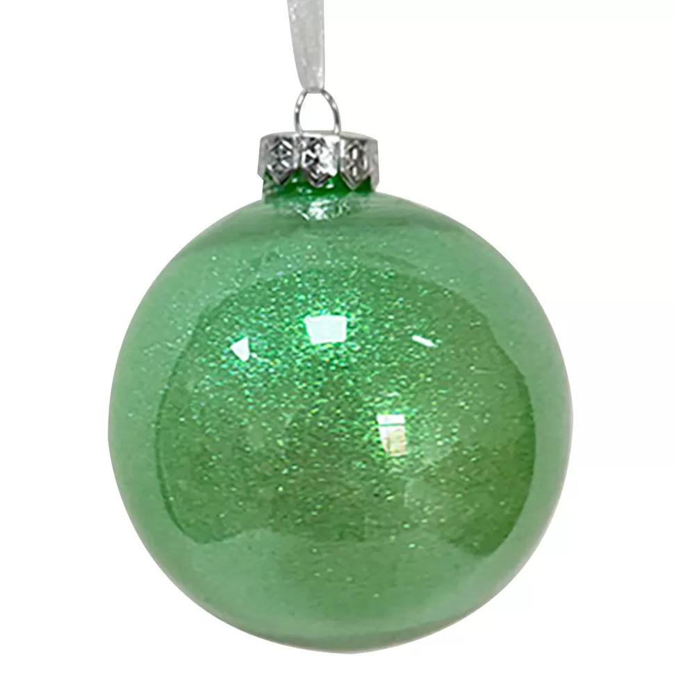 Christmas Forever BALL GREEN 100MM CLEAR W/ INSIDE GLITTER