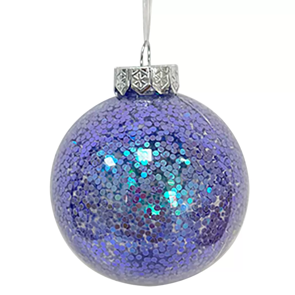 Christmas Forever BALL LILAC 80MM CLEAR W/ INSIDE GLITTER