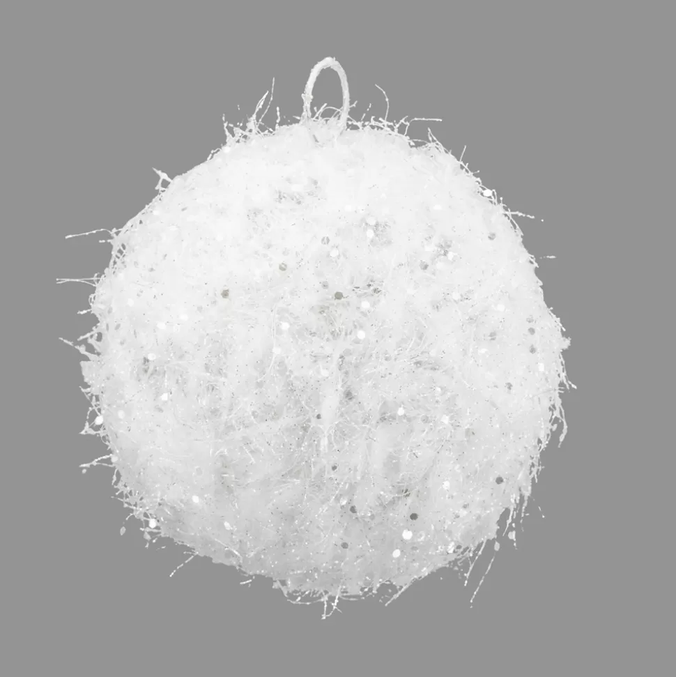Christmas Forever BALL MEATL WIRE/ SNOW 5″ WHITE SPARKLE