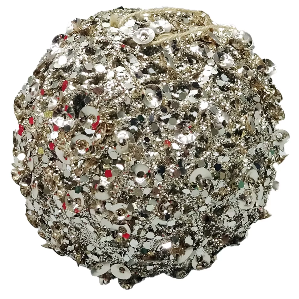 Christmas Forever BALL METAL WIRE/ FARN 100MM CHAMPAGNE SEQUIN & GLITTER