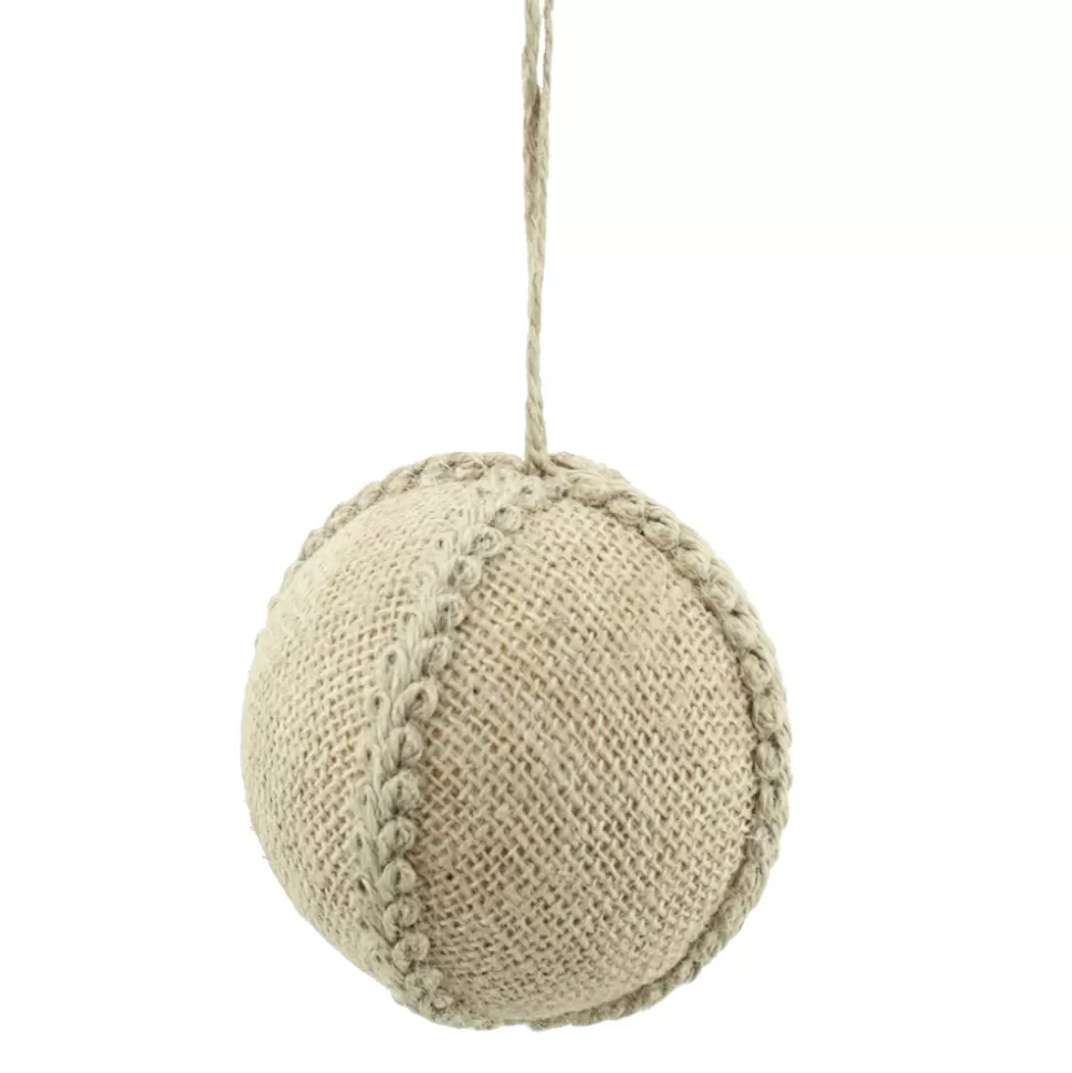 Christmas Forever BALL NATURAL BURLAP 4″